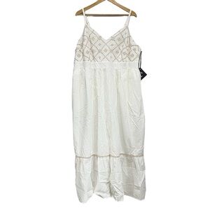 Women’s Embroidered Maxi Tiered Dress Adjustable Straps Ava & Viv Ivory Size 2X